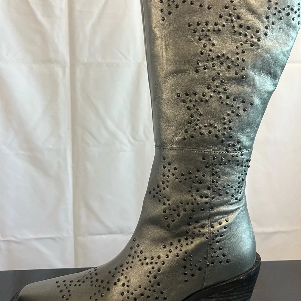 NASTY GAL, Genuine Leather, Gun Metal, Star studded Over the knee high Boots - Picture 9 of 14